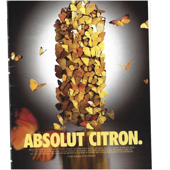 Citrus Flavored Vodka of Sweden Absolut Citron Butterflies 2000s Print Ad - Picture 2 of 2